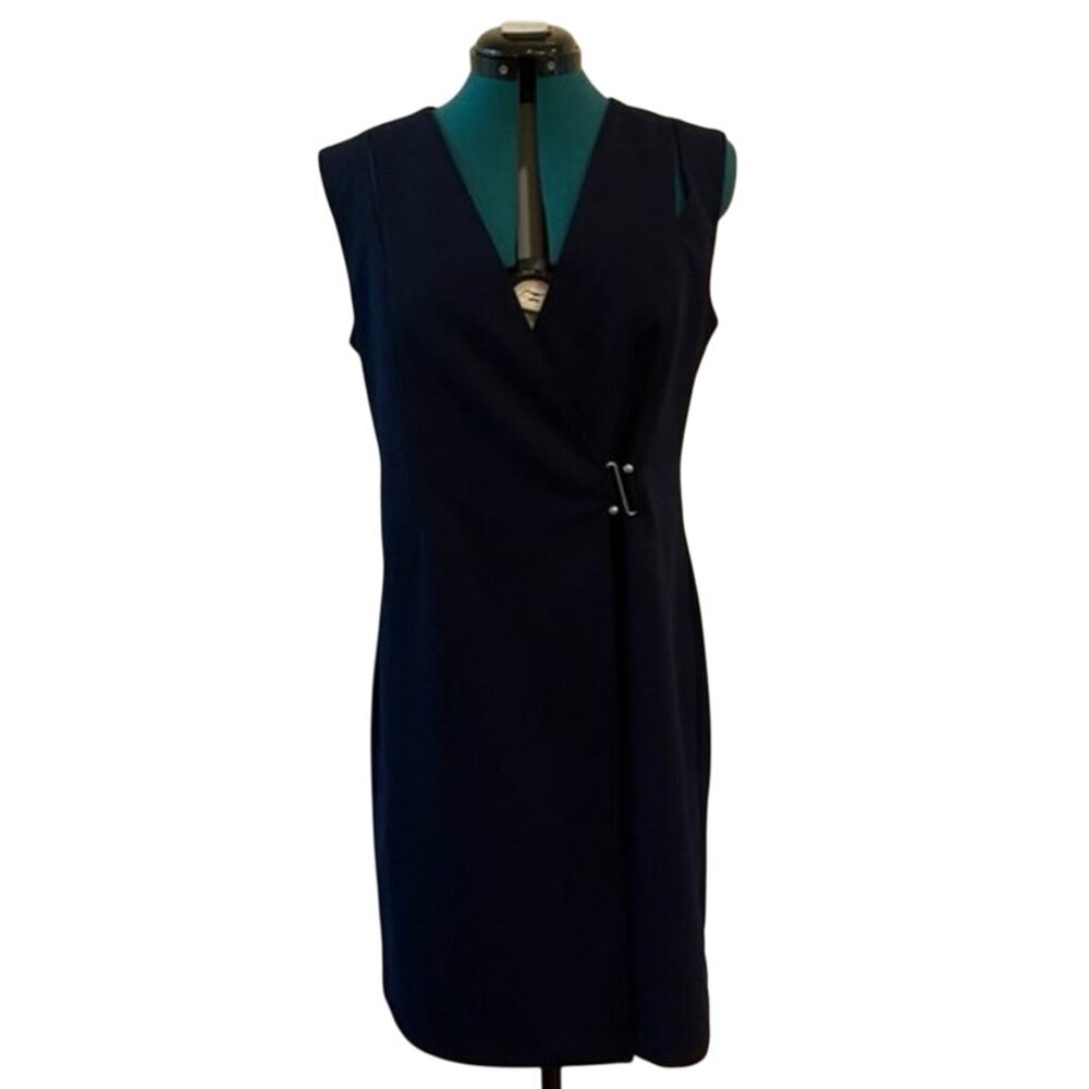 DKNY Womens 8 Navy Blue Wrap Sheath Mini Dress Sleeveless EUC